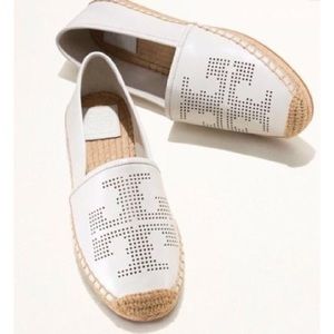 NWT Tory Burch Perforated Logo Flat Espadrille in White